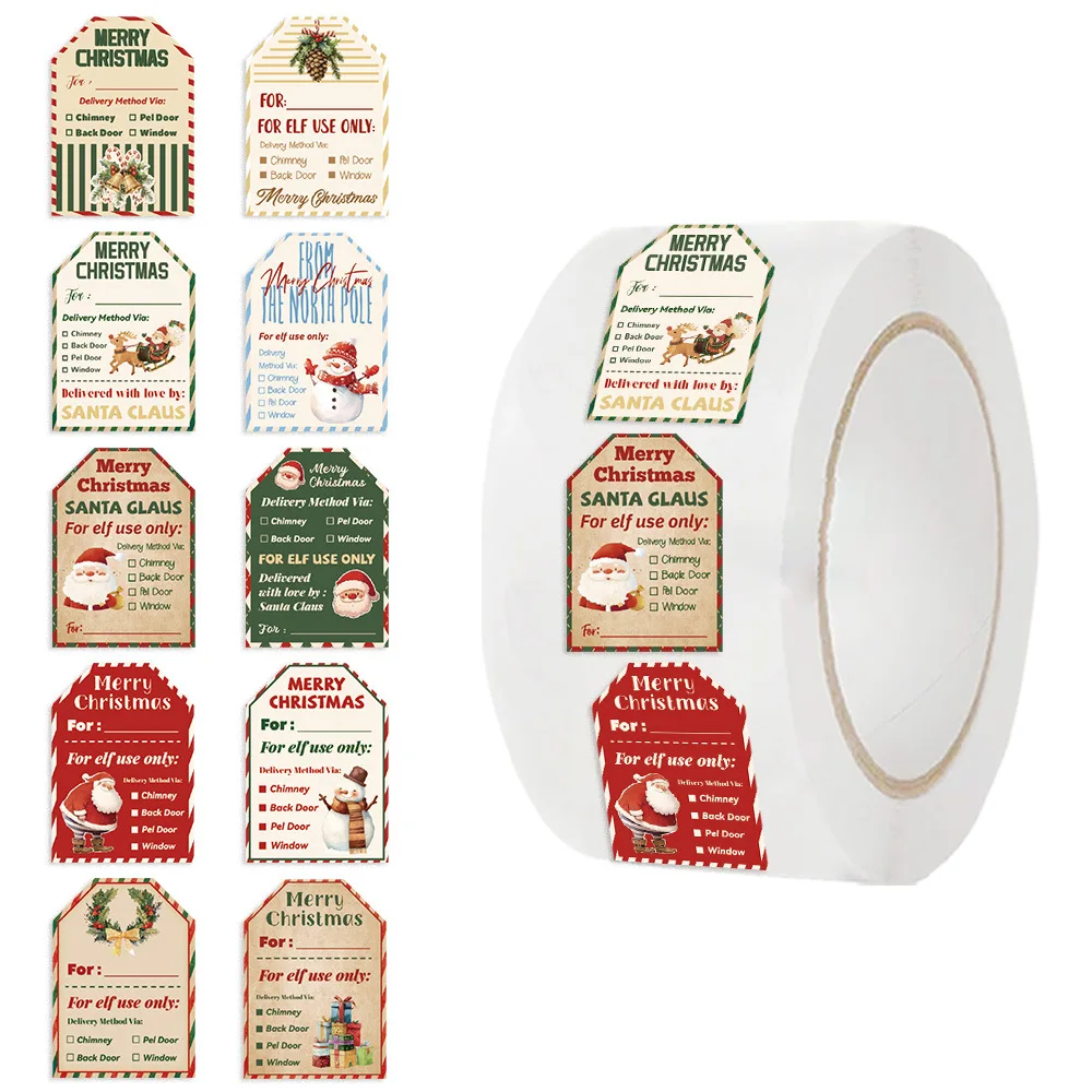 Label Printer Tape - 500Pcs Christmas Stickers Roll, Santa Elf