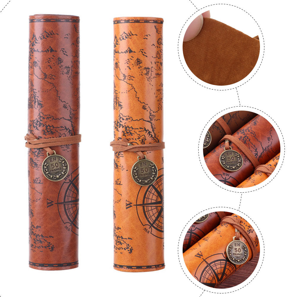 2Pcs Pencil Pouch Vintage Map  - đánh giá và giá Pen Pouch Roll